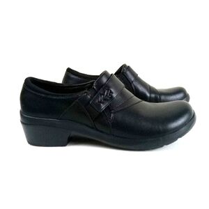 Clarks Angie Pearl Slip On Shoes 11 Black Leather Arch Support Slip Resistant